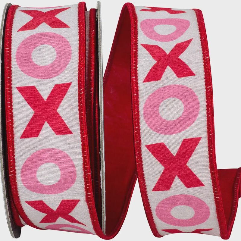XO Hugs and Kisses Dupioni Backed Wired Edge Ribbon | White | 2.5" x 10 Yard Roll