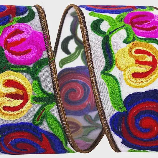 Floral Embroidery Stitches Wired Edge Ribbon | 2.5" x 5 Yard Roll