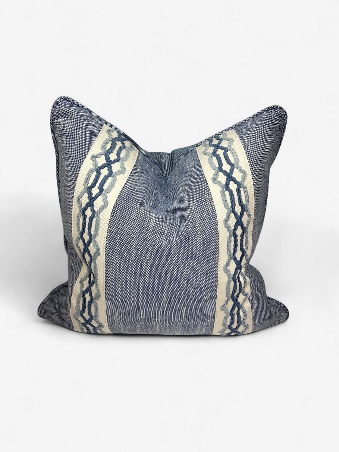 20 x 20 Blue with White and Blue Mix Trim Pillow