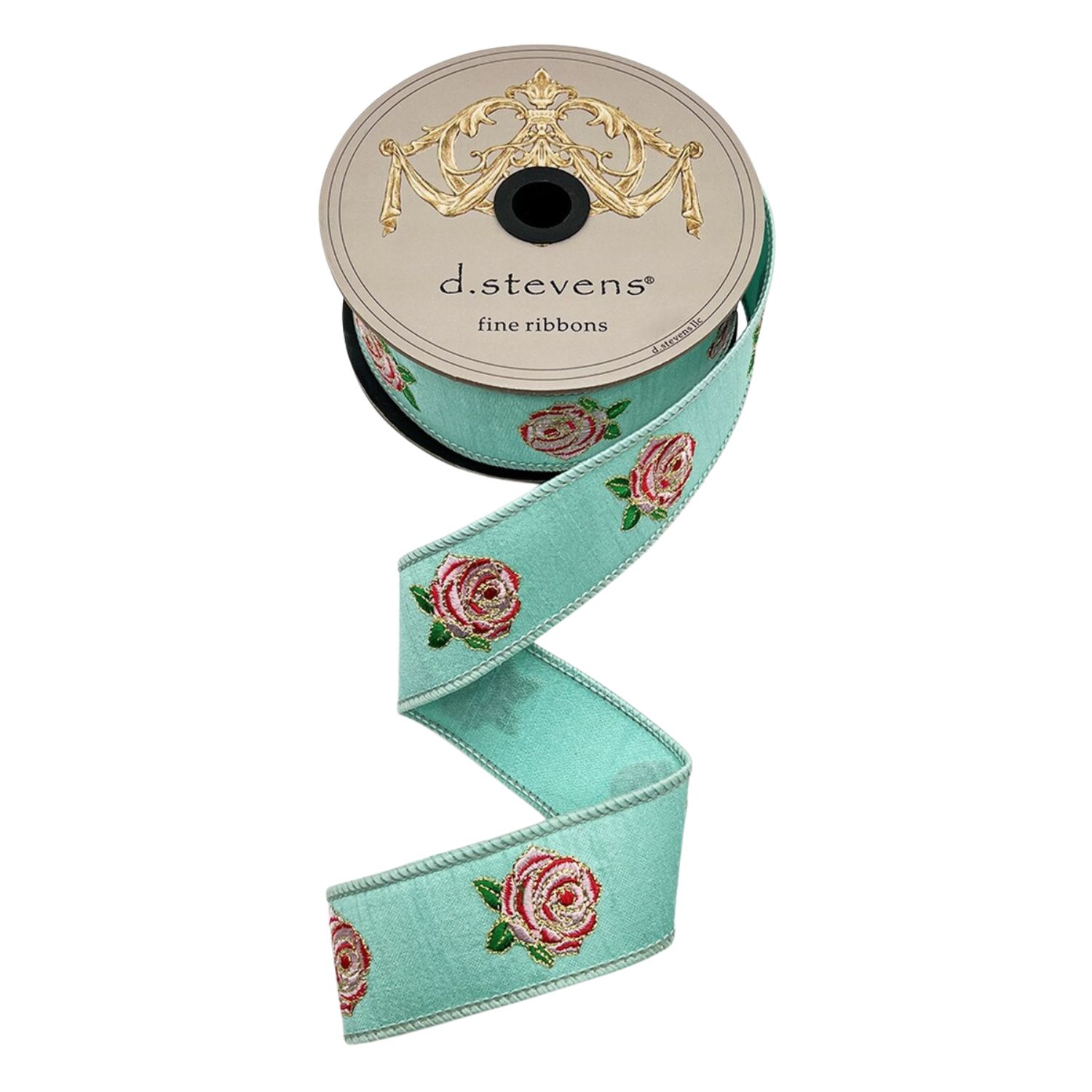 1.5" x 10yds Dupioni Embroidered Two-Tone Rose Ribbon