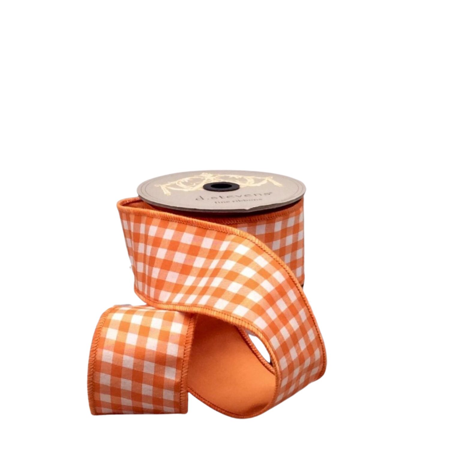 2.5" x 10yds Taffeta Small Check Ribbon | Orange &amp; White with Orange Back