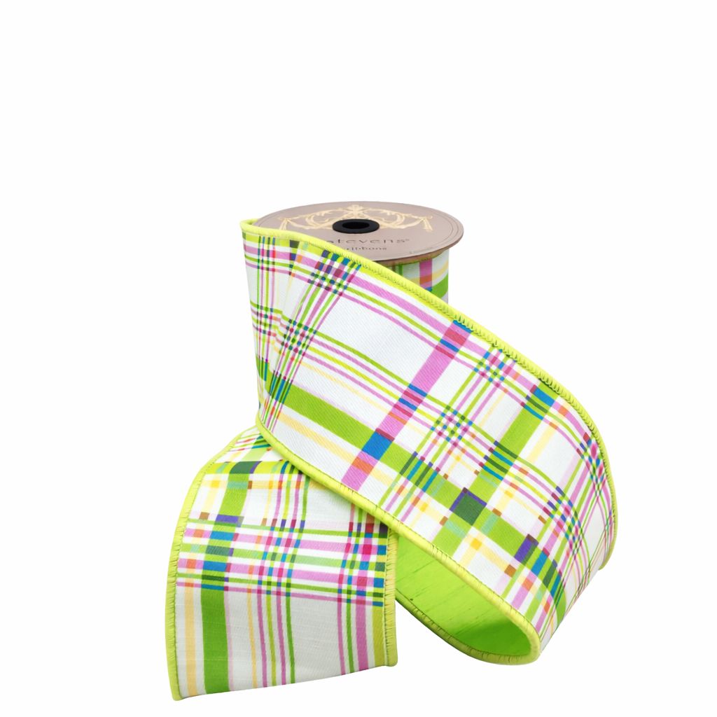 4" x 10yds Poplin Colorful Plaid Ribbon | Blue, Pink &amp; Green