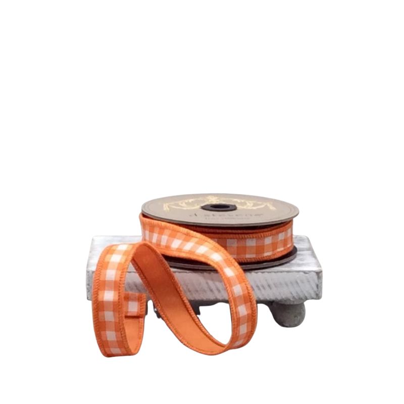 1" x 10yds Taffeta Small Check Ribbon | Orange &amp; White with Orange Back