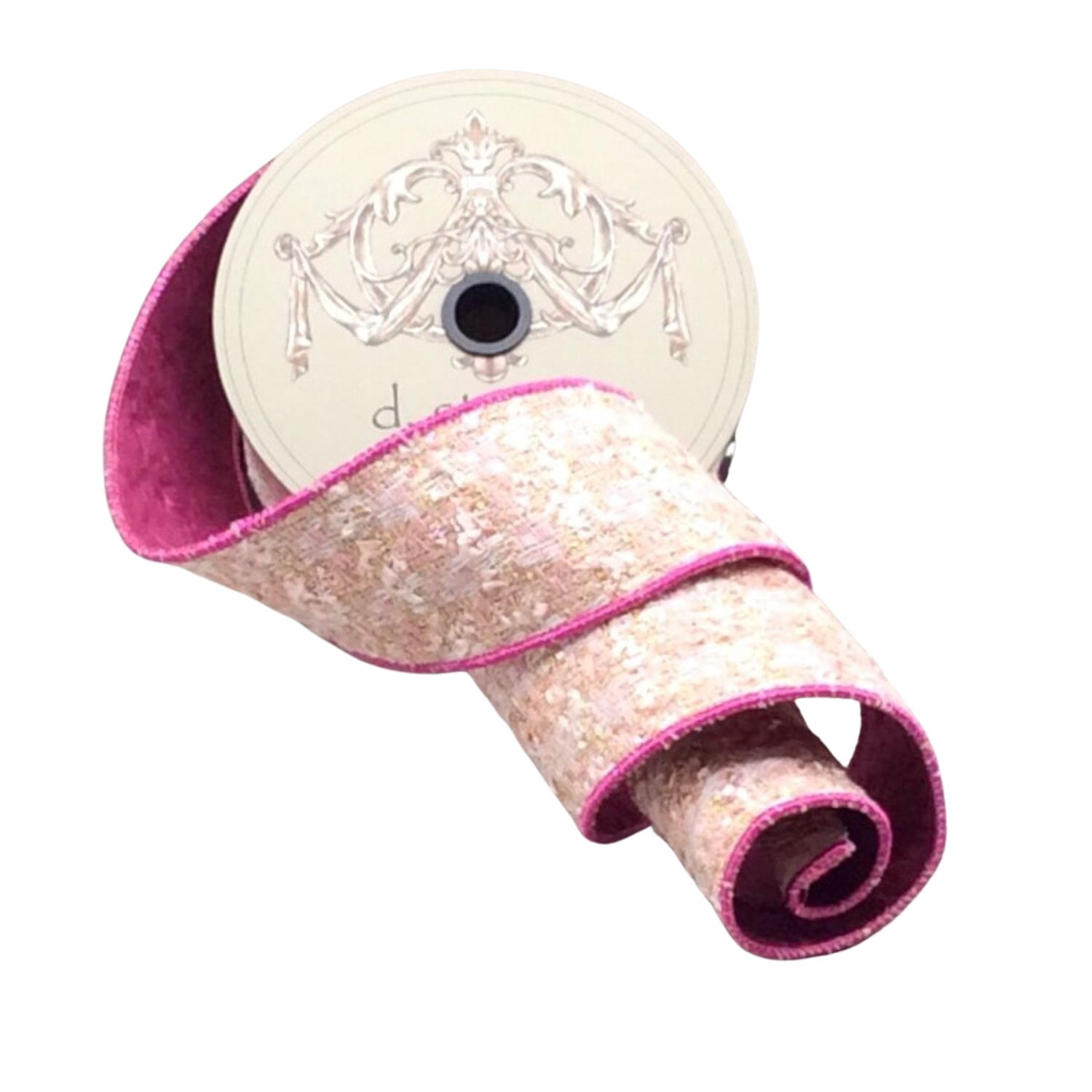 2.5" x 10yds Plaid Chenille Tweed Bouclé Ribbon | Pink &amp; White