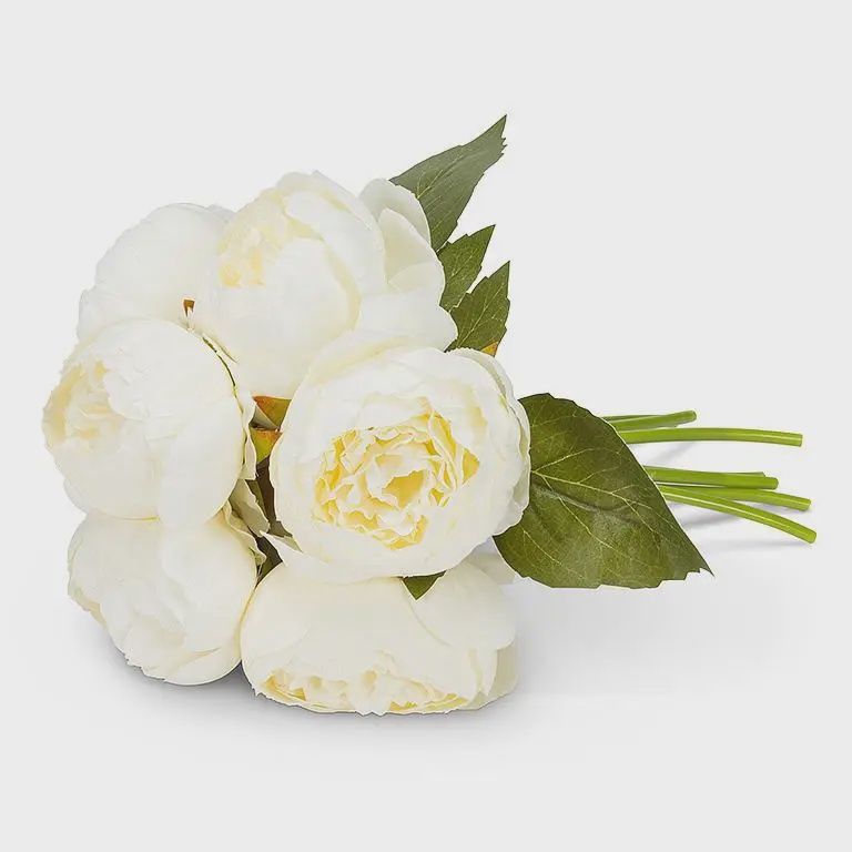 White Full Peony Bouquet - 10"H