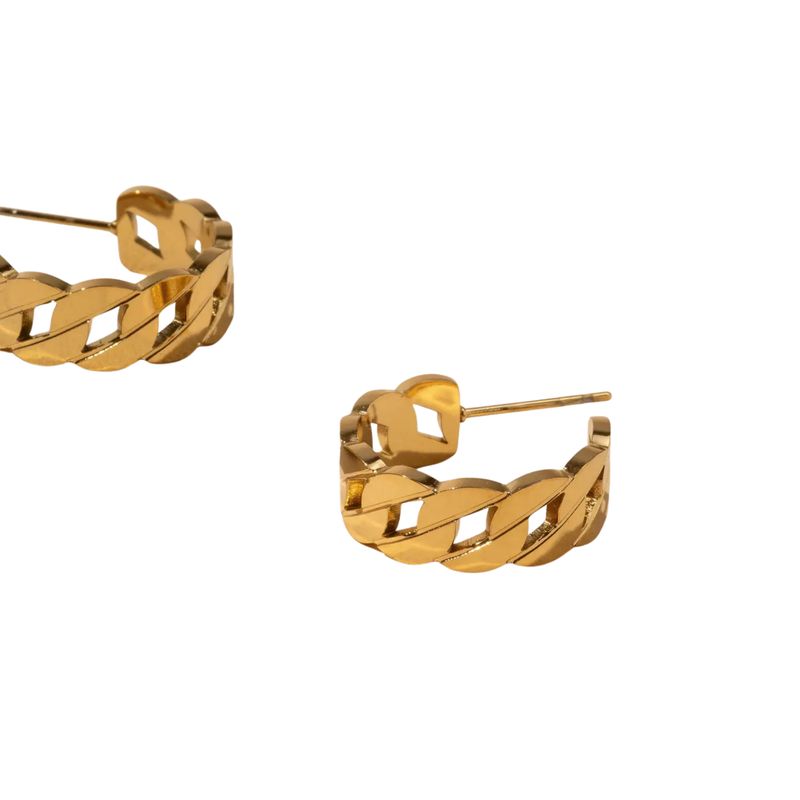 18K Gold Plated Stainless Steel Classic Link Hoop Earrings