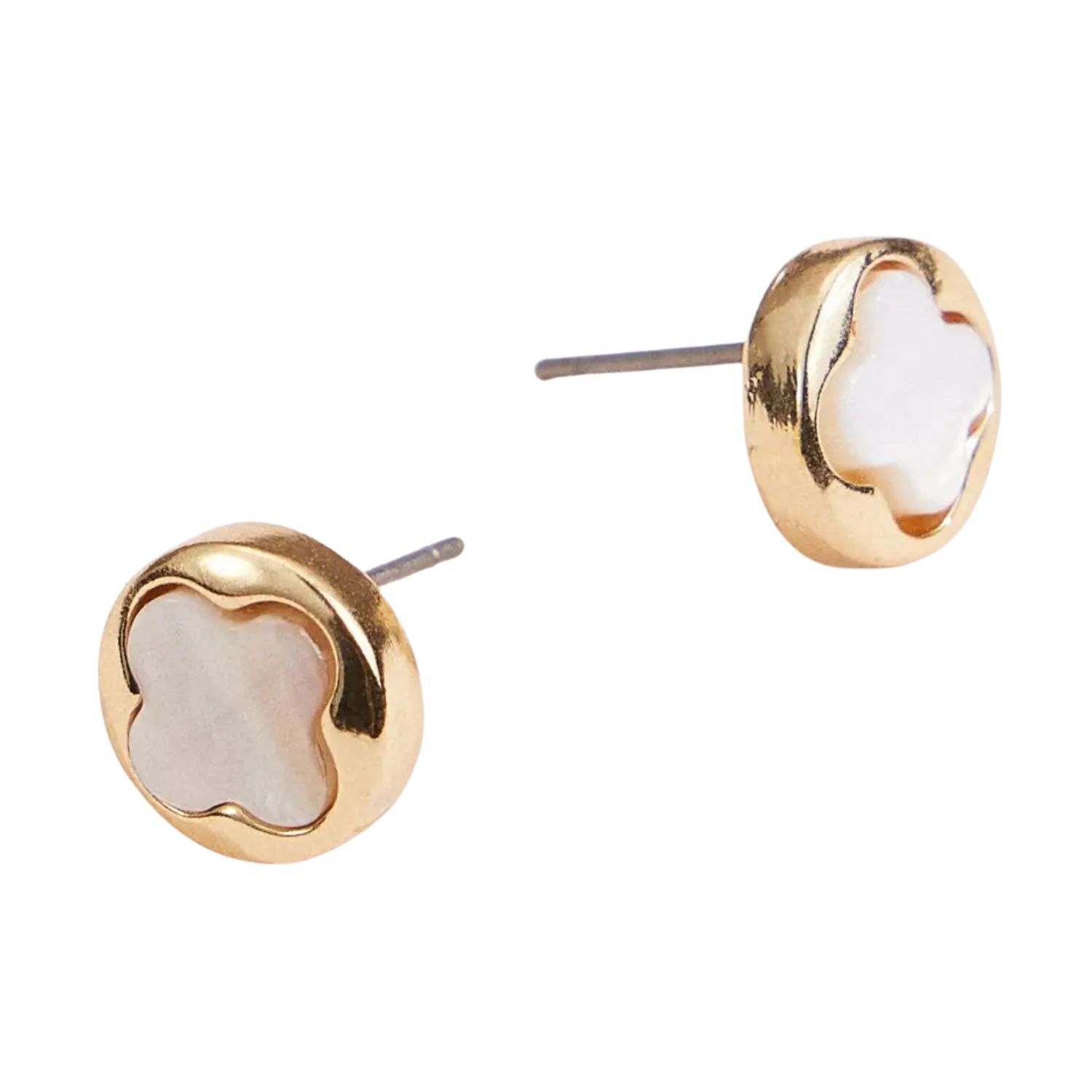 Gold &amp; Mother of Pearl Clover Stud Earrings