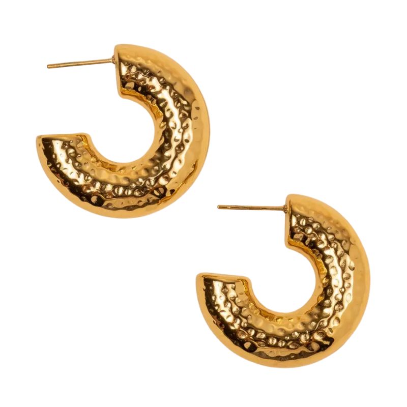 Bold Hammered 18K Gold Plated Stainless Steel Earrings