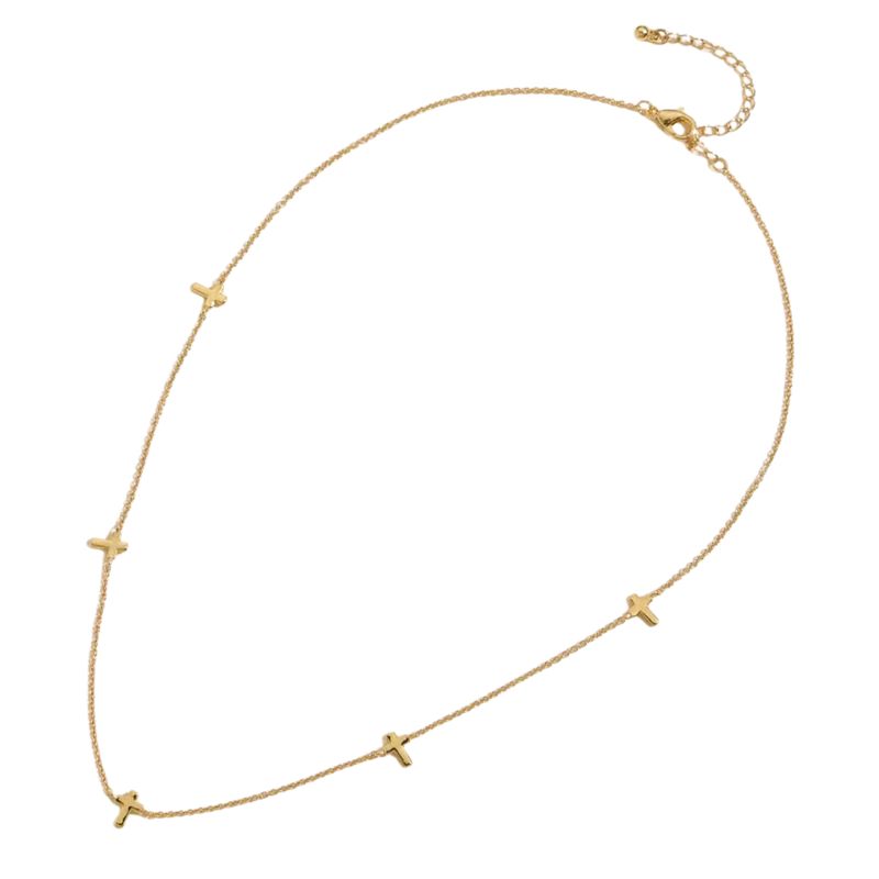 Gold Cross Charm Station Necklace