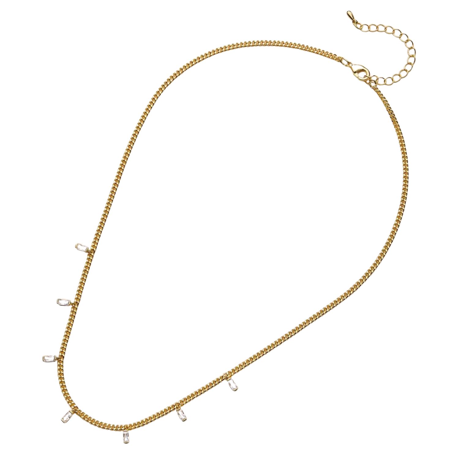 Gold Dipped Baguette Crystal Charm Necklace