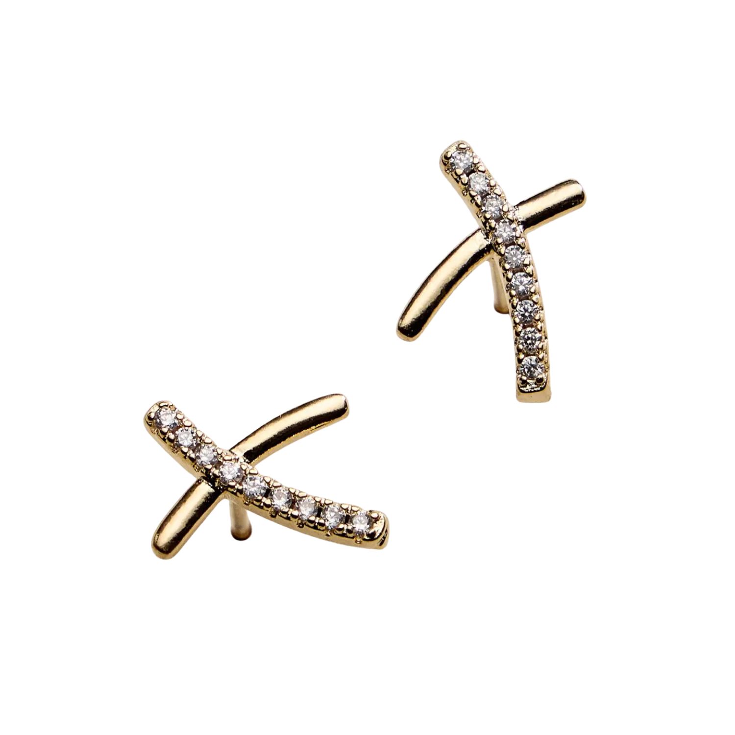 Gold Filled Crystal X Stud Earrings