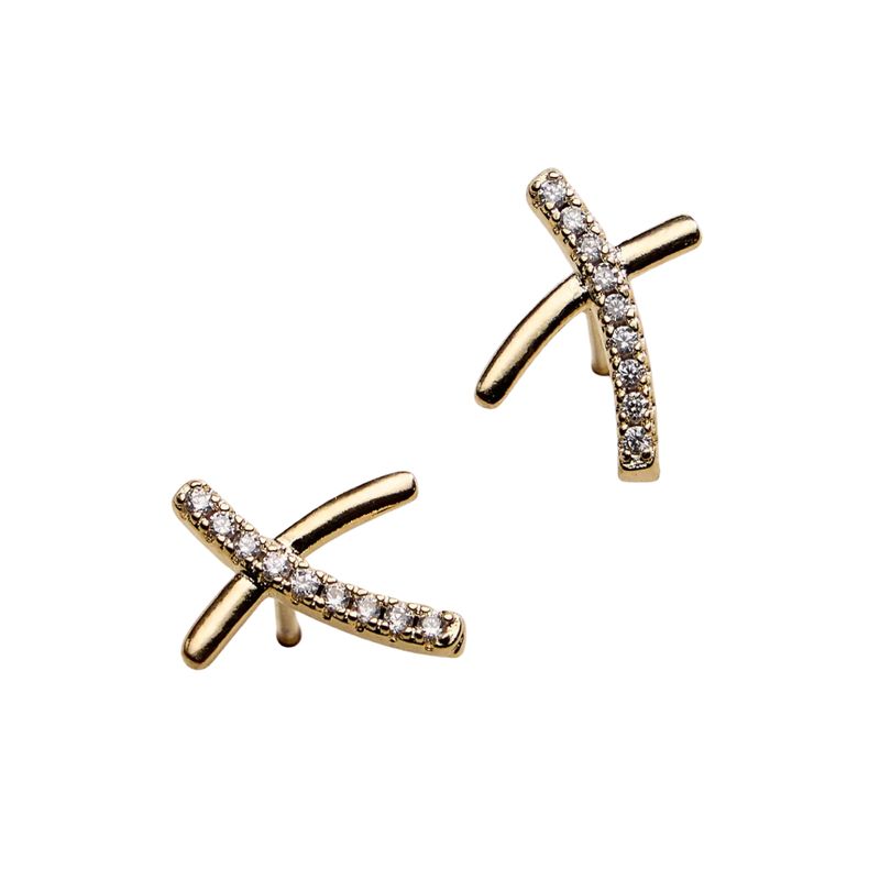 Gold Filled Crystal X Stud Earrings