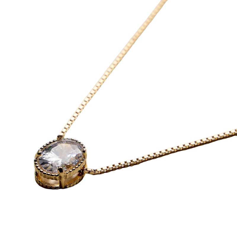 Gold Filled Oval Cz Solitaire Necklace