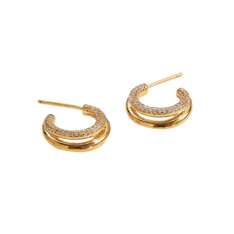 Layered 18K Gold Dip Cz Open Hoop Earrings