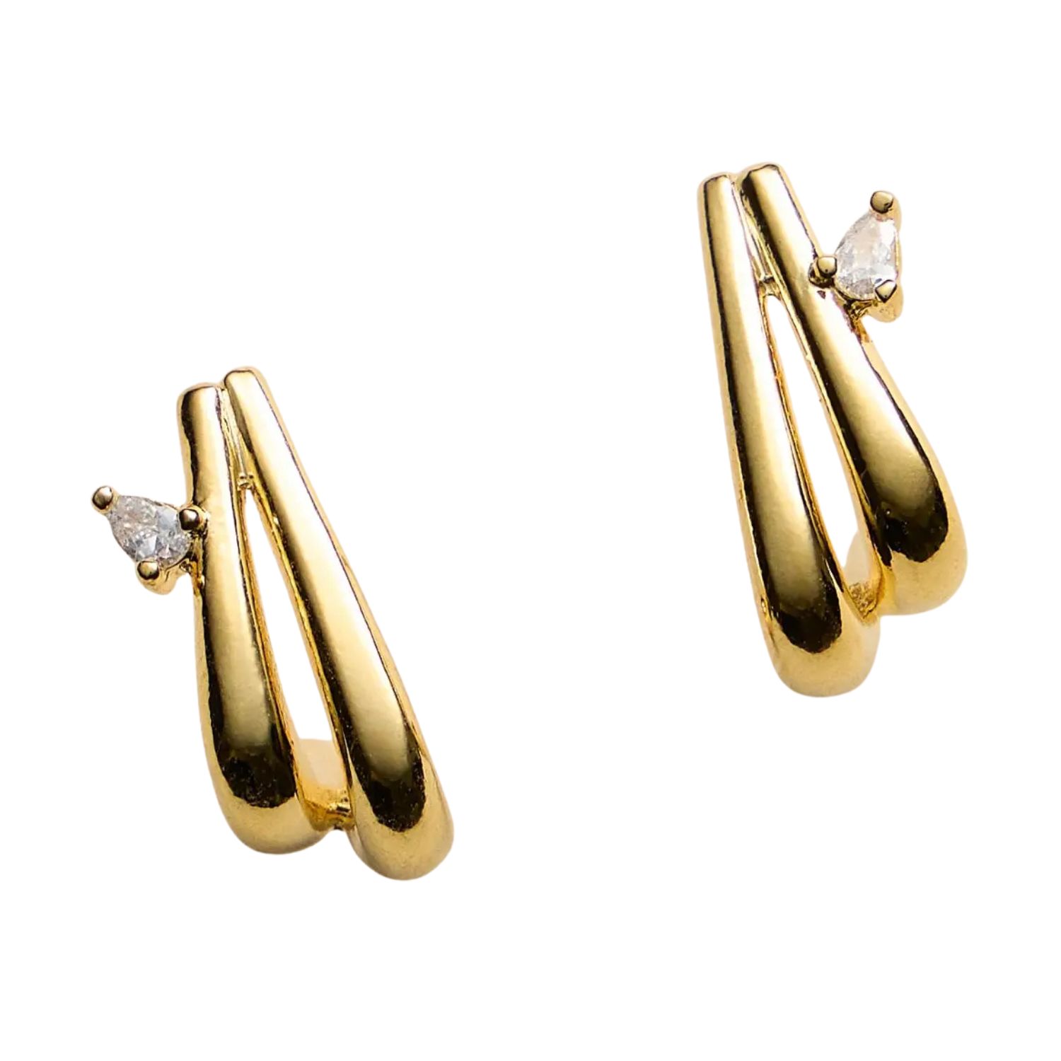 Gold-Dipped Layered Earrings with Cz Accent
