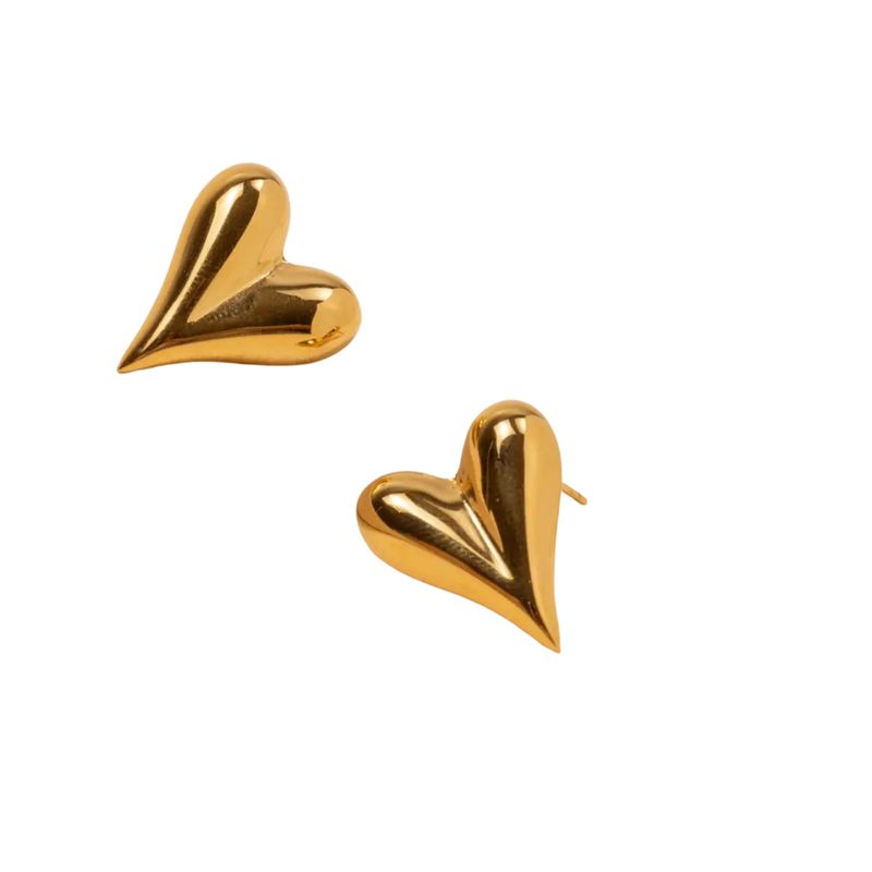 Heart 18K Gold Dip Stainless Steel Stud Earrings