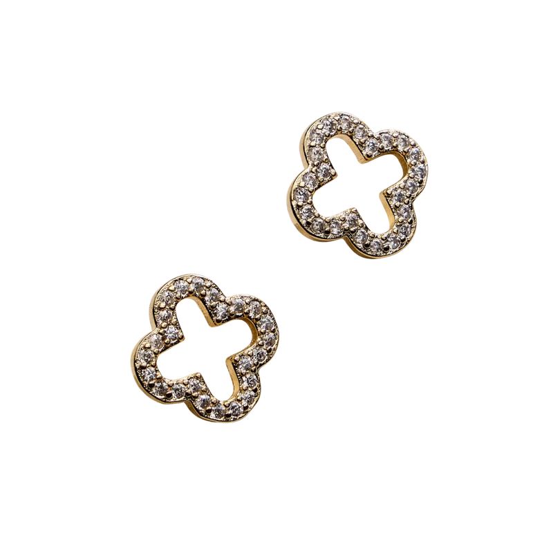 Gold Filled Clover Stud Earrings with Cz Accents