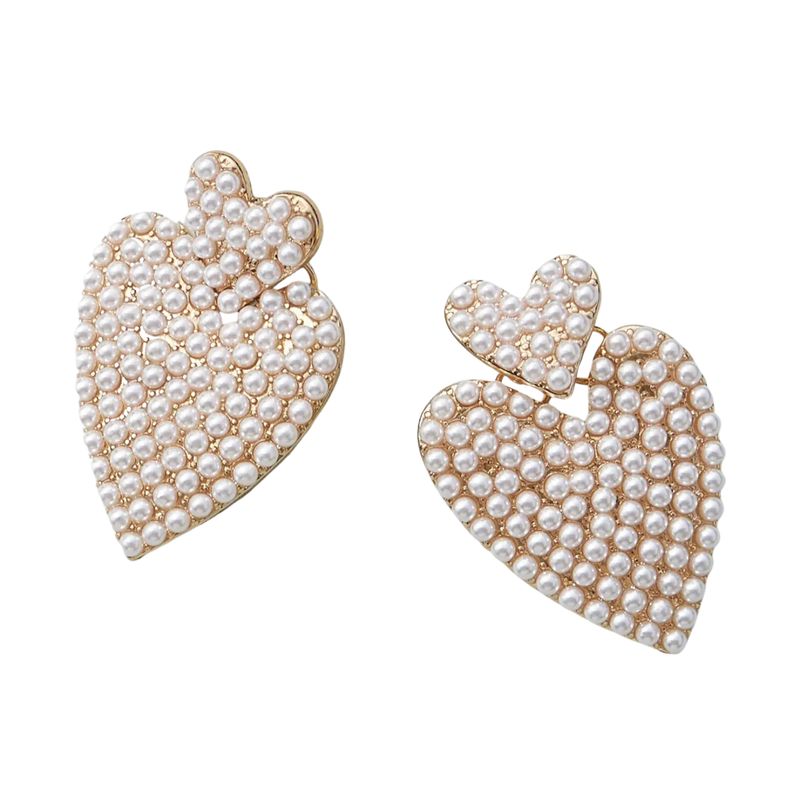 Pearl Paved Heart Earrings