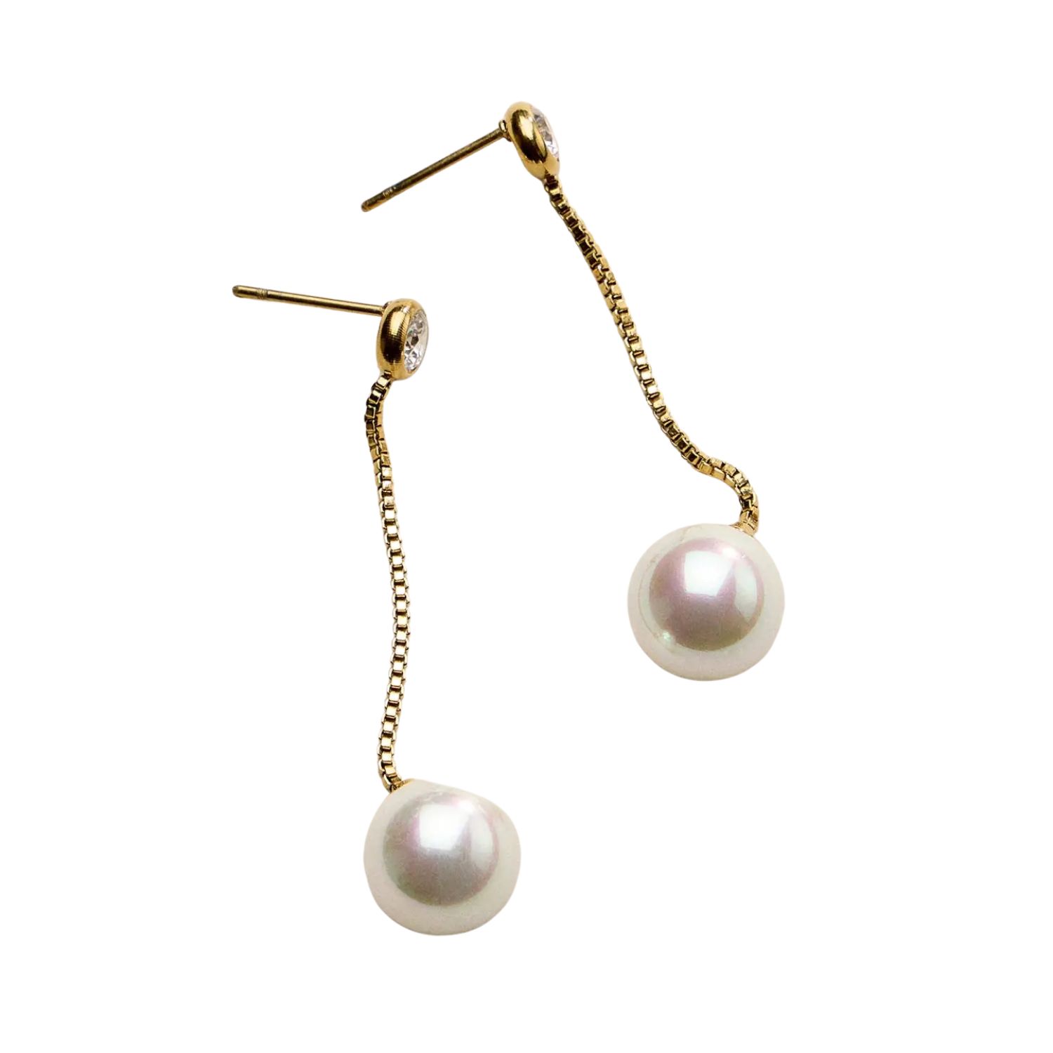 Stainless Steel Cz &amp; Pearl Drop Stud Earrings