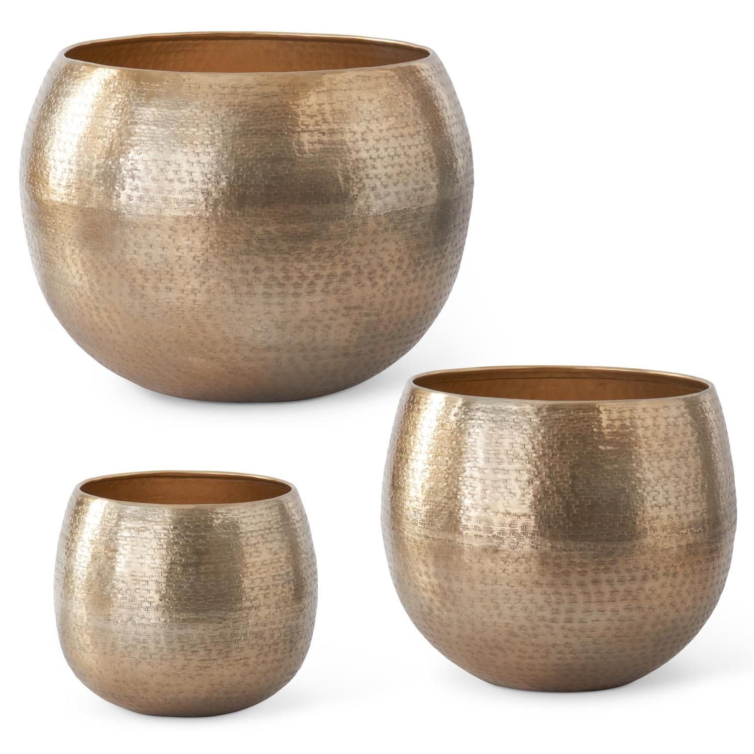 Antiqued Gold Textured Metal Nesting Pots- 3 Sizes