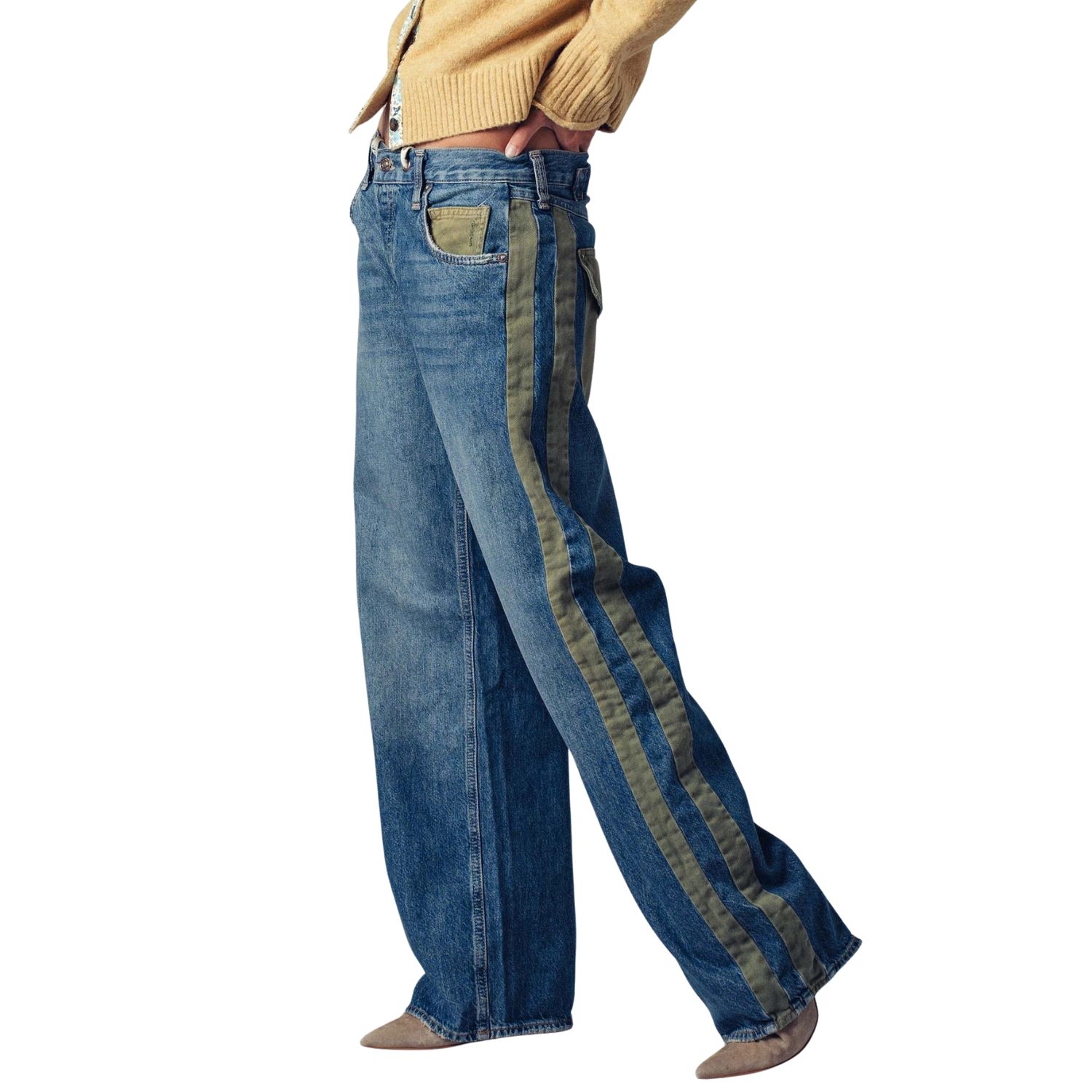Wide-Leg Utility Stripe Denim Jeans