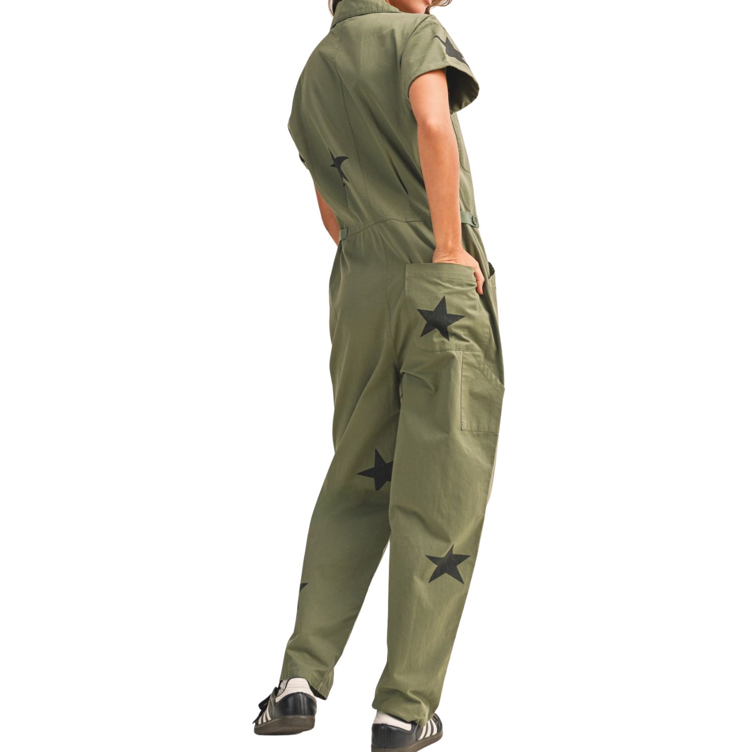 Contrast Star Printed Short Sleeve Jumpsuit