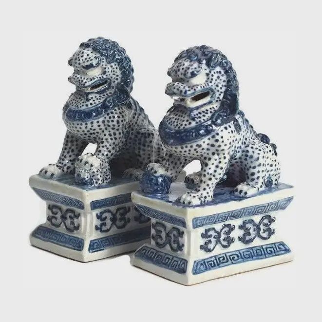 Mini Blue &amp; White Foo Dog Figurines - Sold Individually