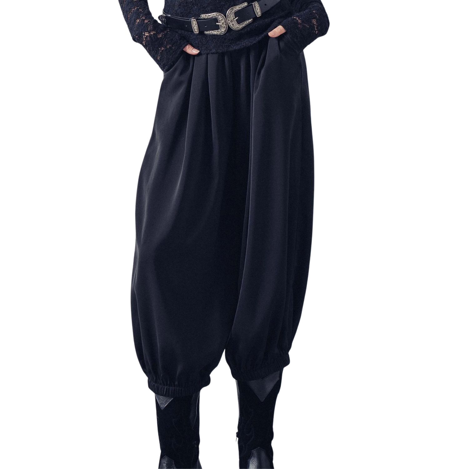 Boho Relaxed Fit Elastic Cuff Pants - Black