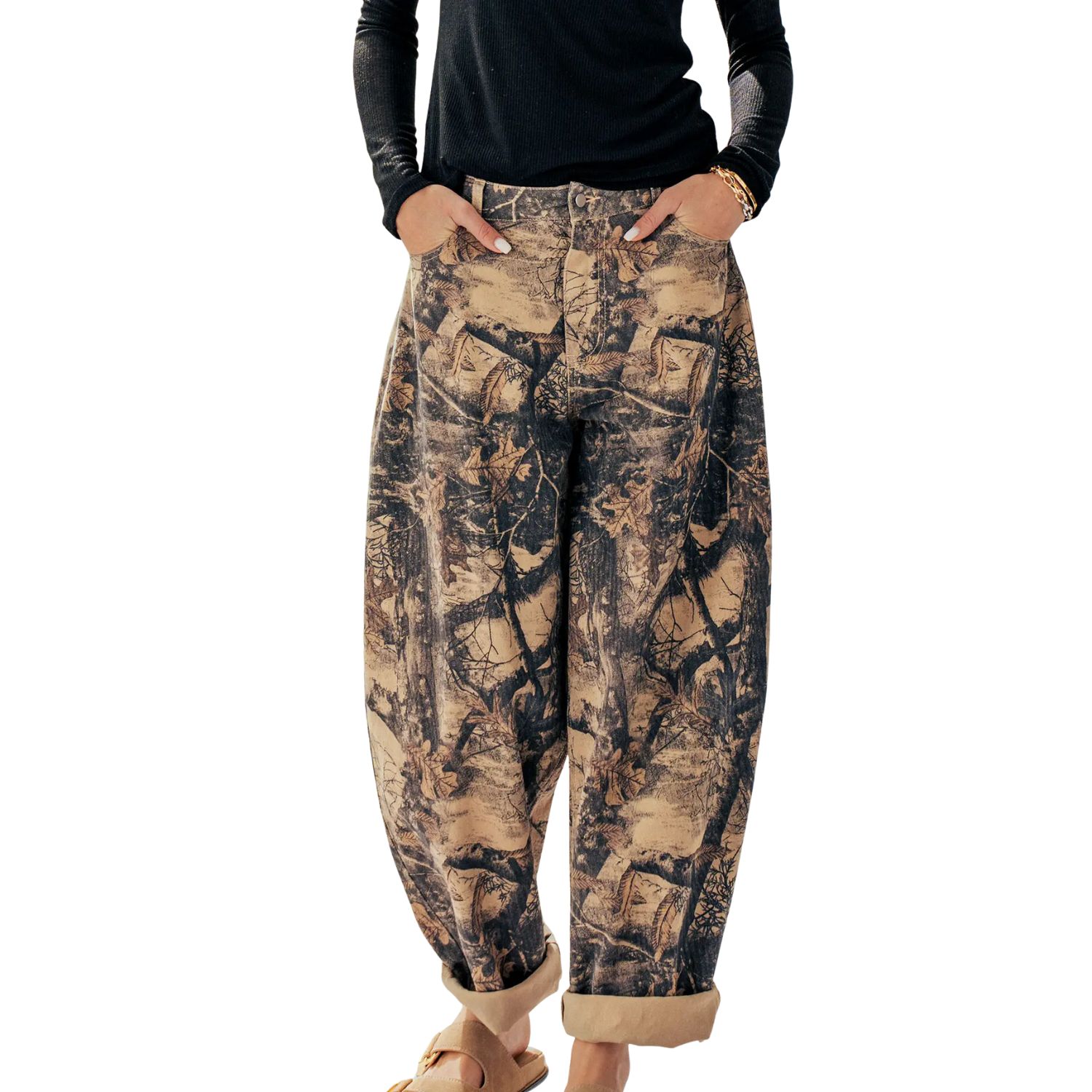 Camo Print Cotton Balloon Pants