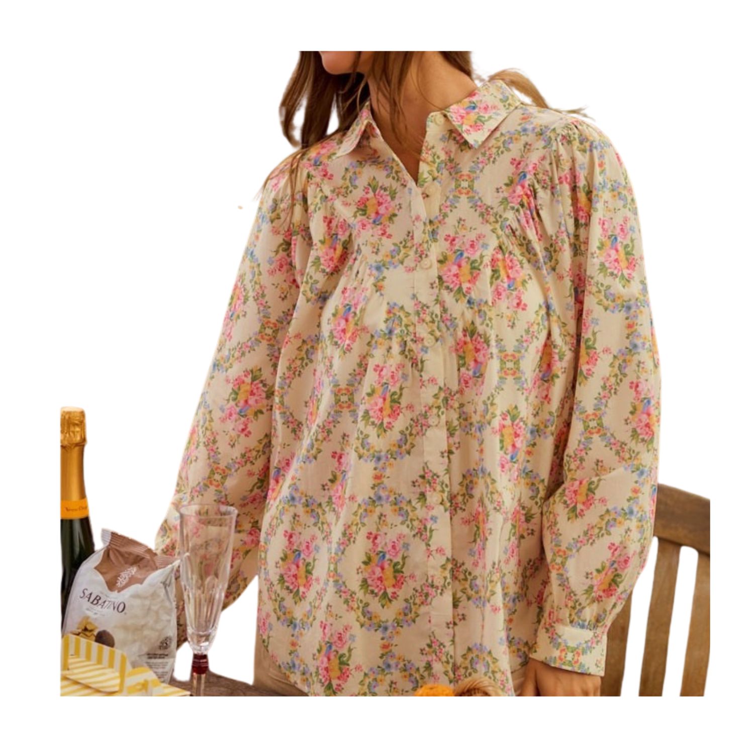 Oversized Floral Striped Button Shirts
