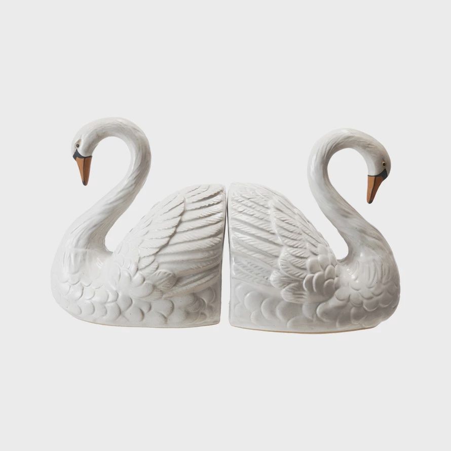 Stoneware Swan Shaped Bookends