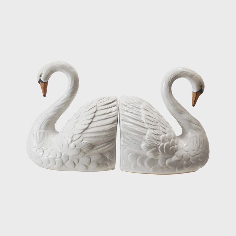 Stoneware Swan Shaped Bookends