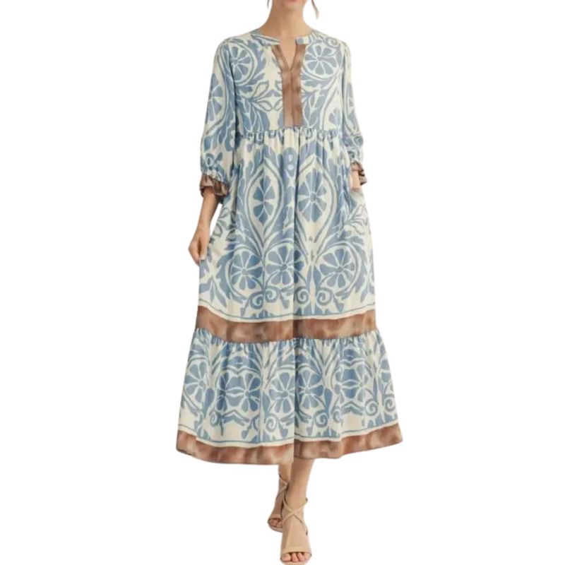 Baroque Midi Dress - Sky Blue