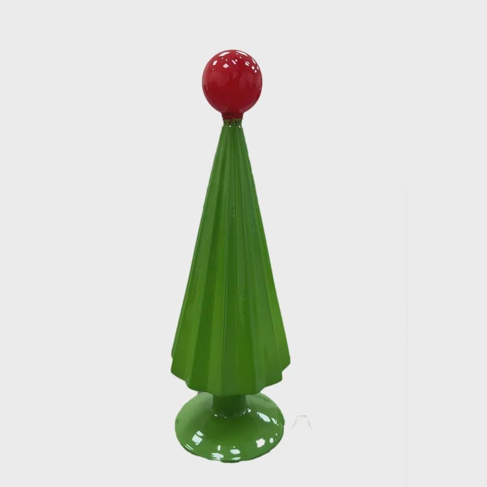 16 Inch Green Glass Christmas Tree with Red Topper