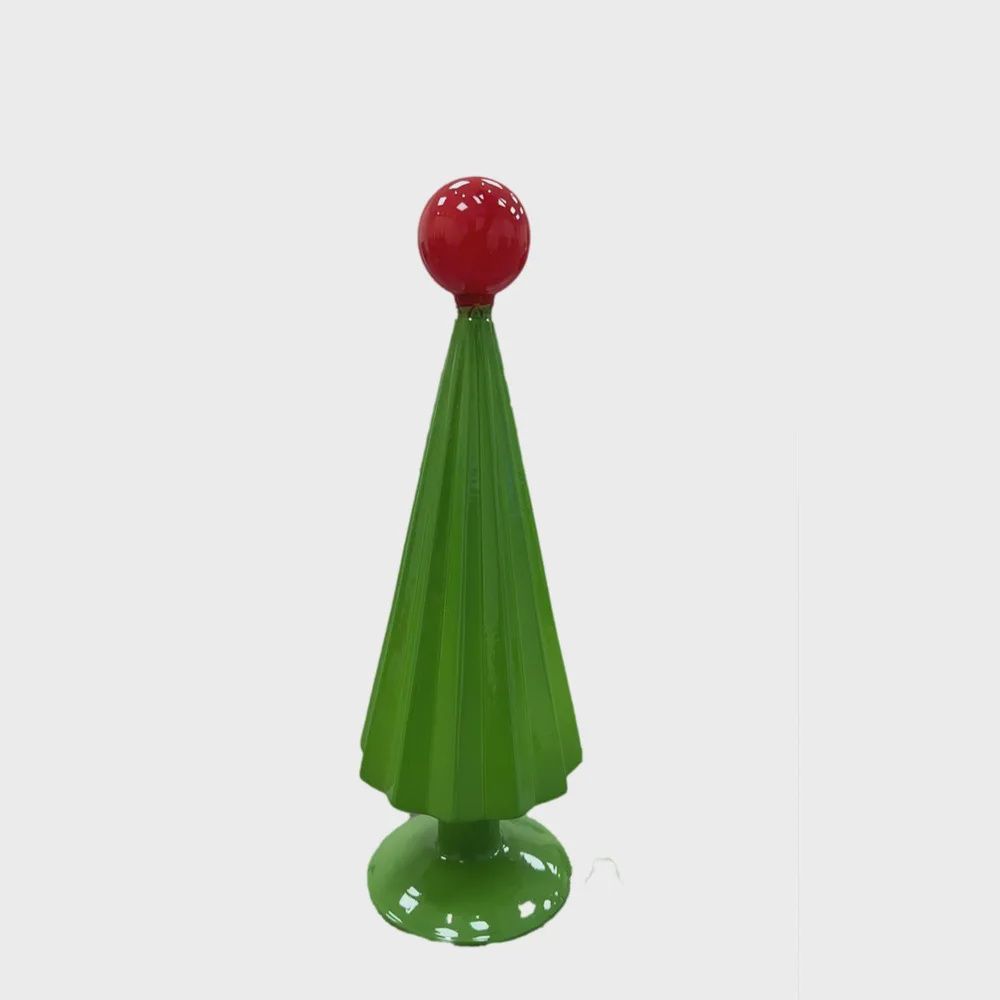 13 Inch Green Glass Christmas Tree with Red Topper