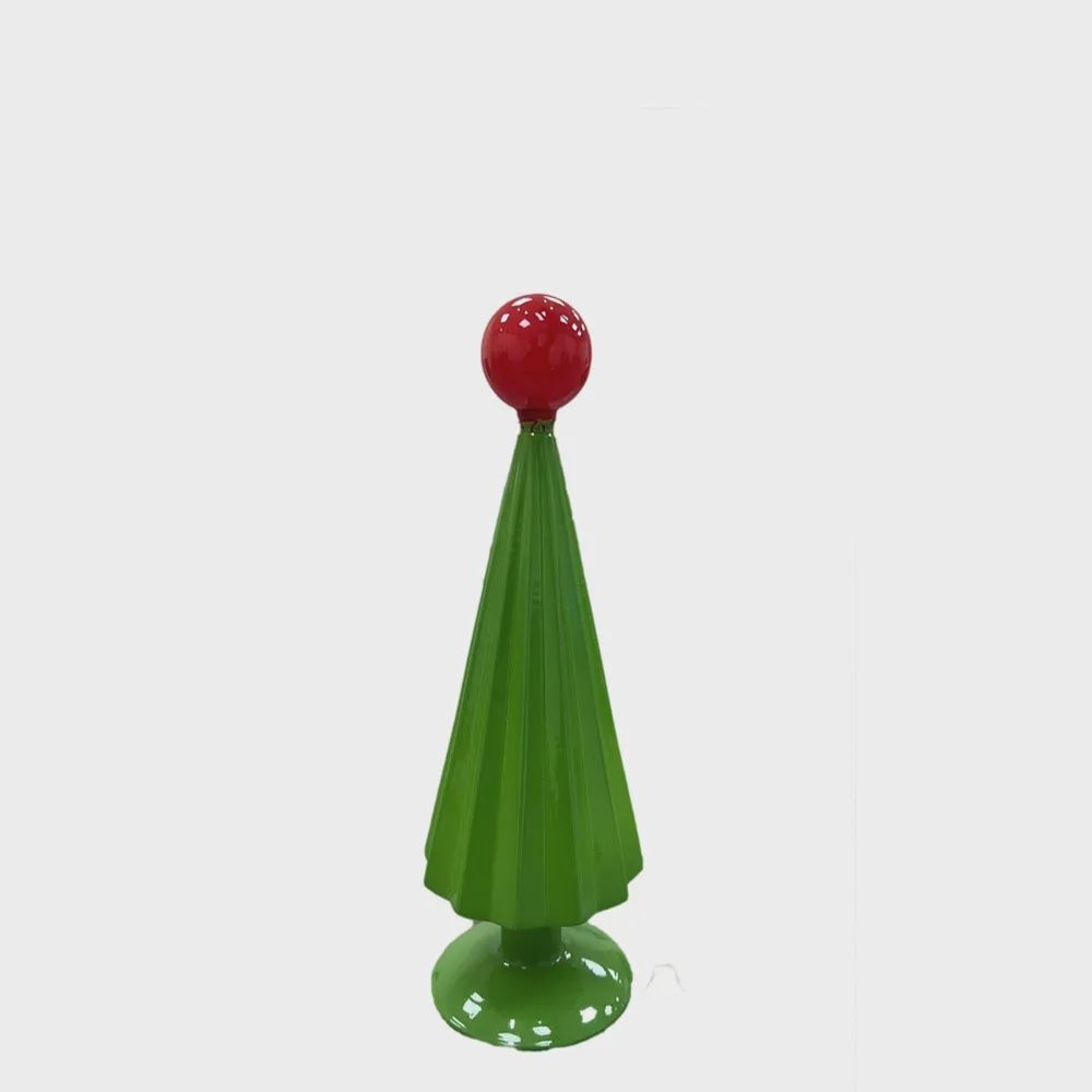 10 Inch Green Glass Christmas Tree with Red Topper