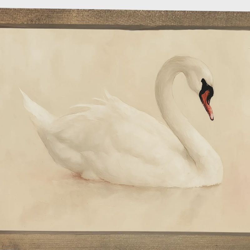 6 x 8 Cream Swan Framed Art