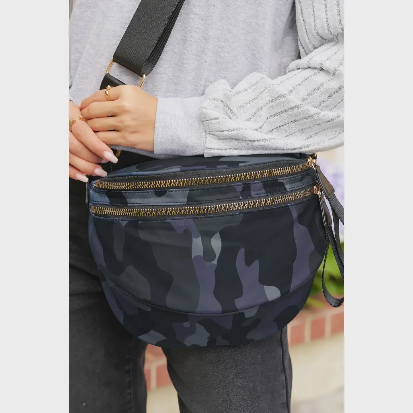 Black Camo Oversized Sling Bag