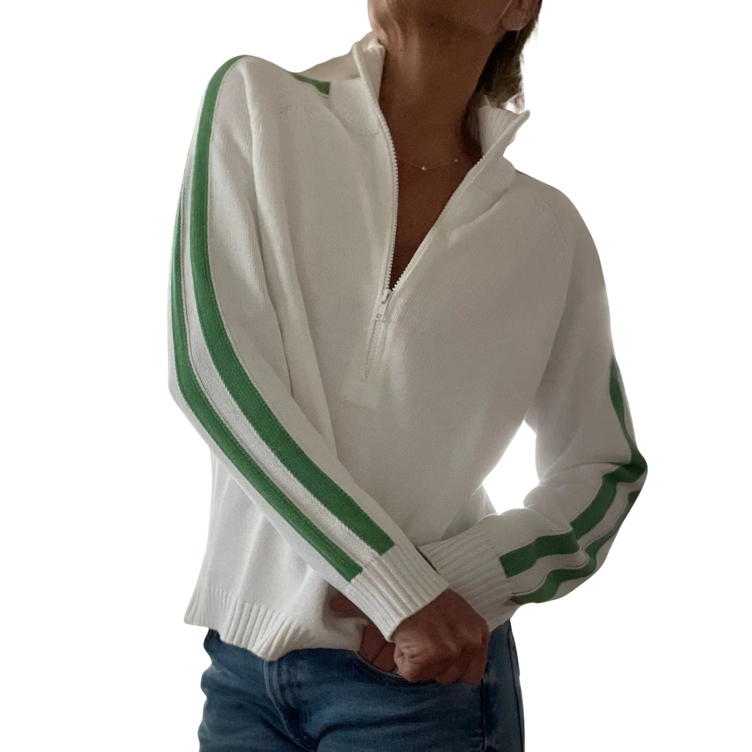 Caddie Golf 1/2 Zip in White and Green