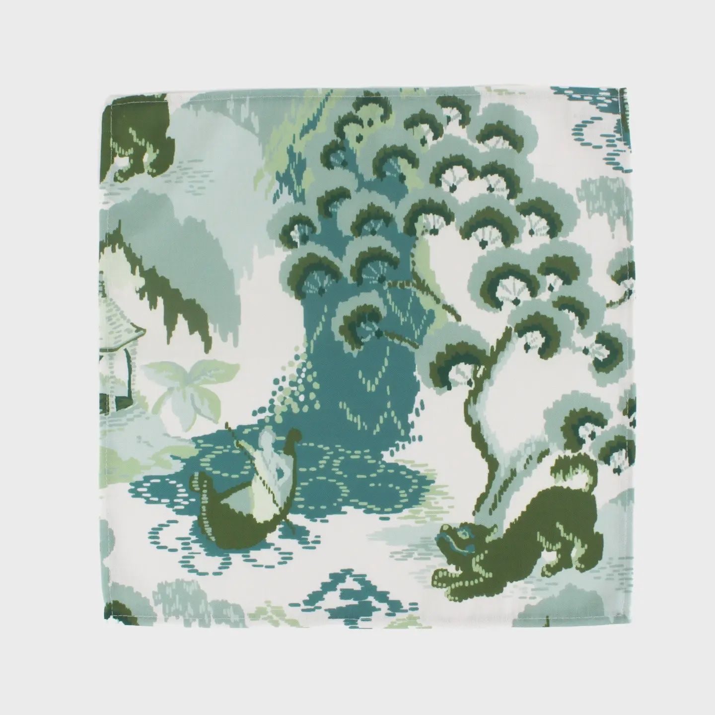 Old Peking Green and Blue Chinoiserie Cloth Dinner Napkins,