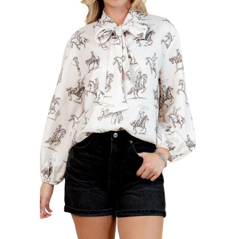 Western Sheriff Cowboy Print Blouse