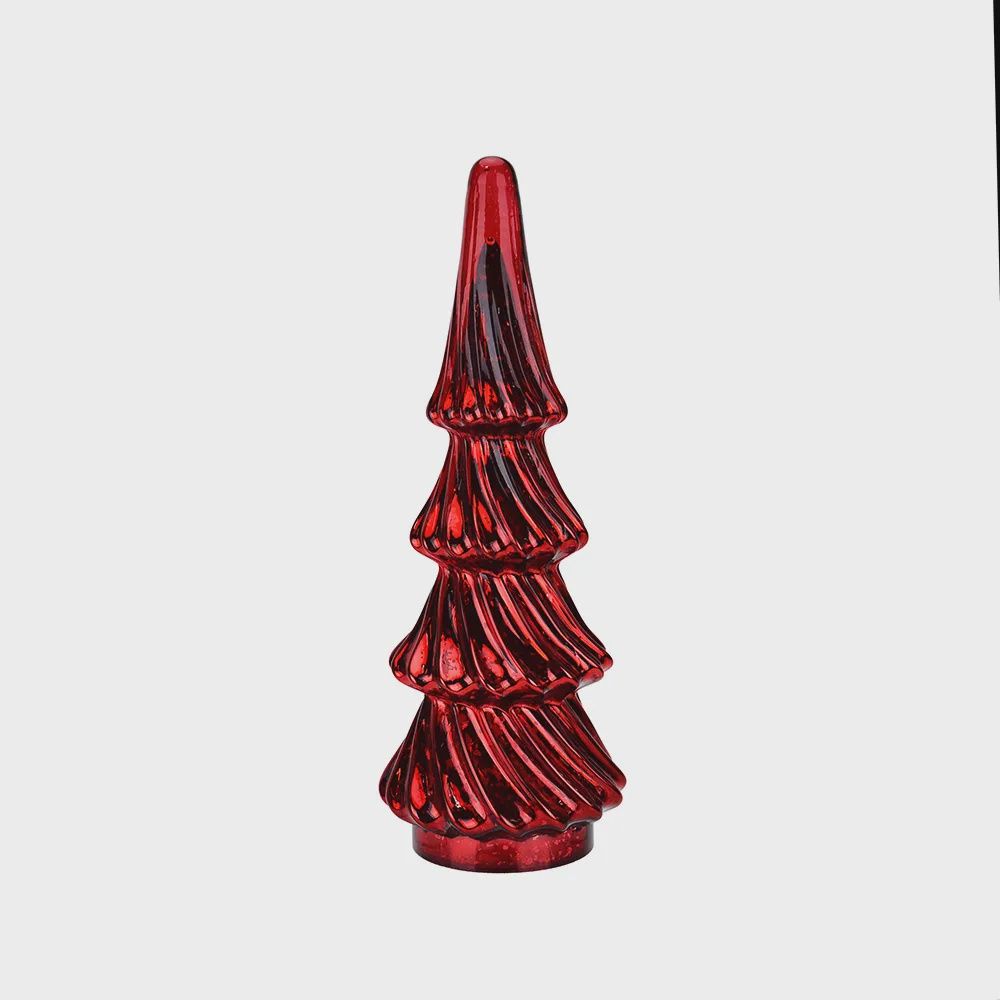 15" Red Glass Christmas Tree – Swirl Design