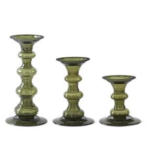 Transparent Green Glass Pillar Candleholders - 3 Sizes