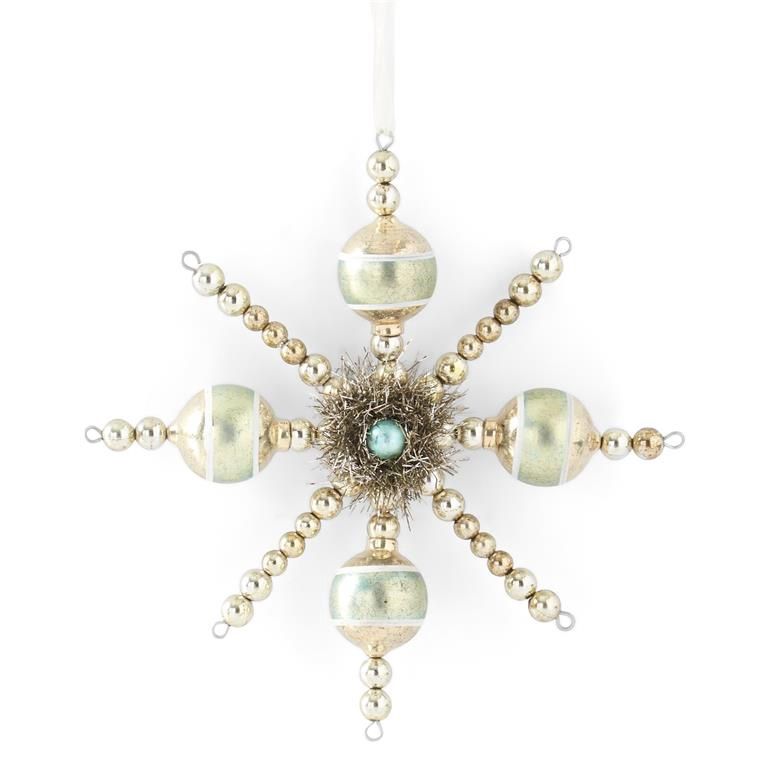 7" Champagne &amp; Aquamarine Vintage Snowflake Ornament
