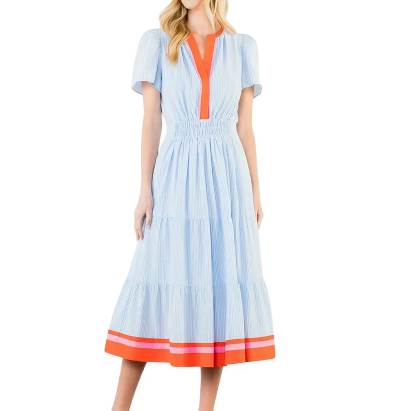 Short Sleeve Striped Textured Maxi Dress