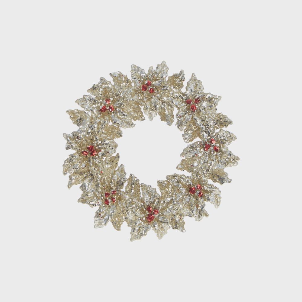 5.25" Glittered Holly Wreath Ornament