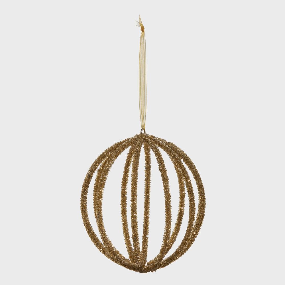 5" Antiqued Gold Beaded Ball Ornament