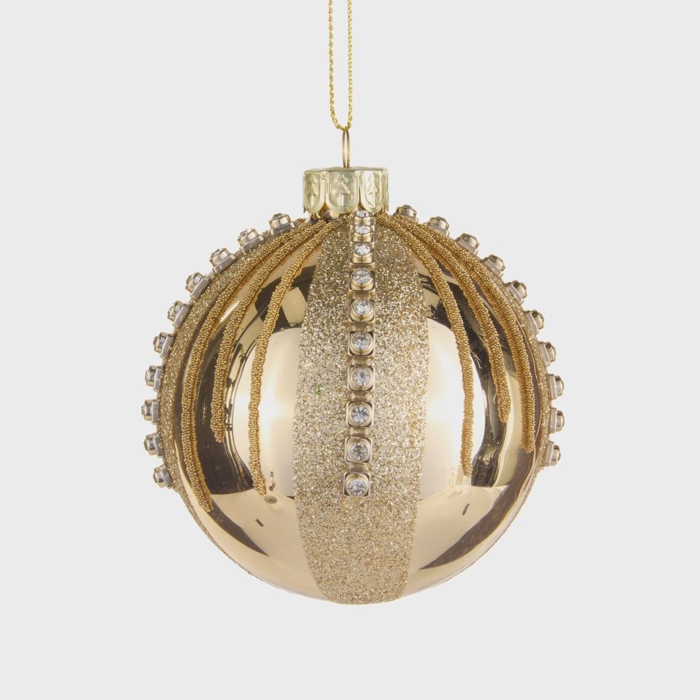 3.5" Gold and Rhinestone Ball Ornament