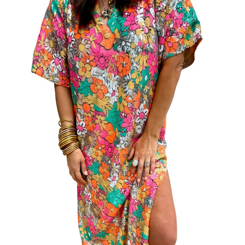 Leighton Coral Cascade Maxi Dress