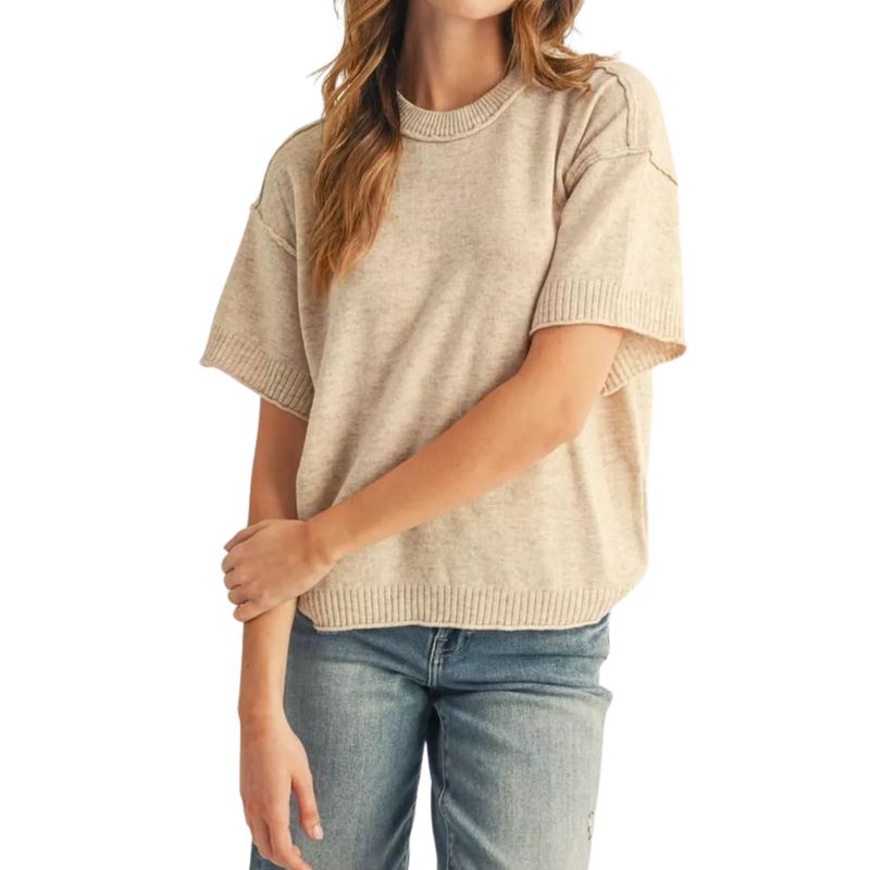 Neutral Knit Short Sleeve Sweater Top
